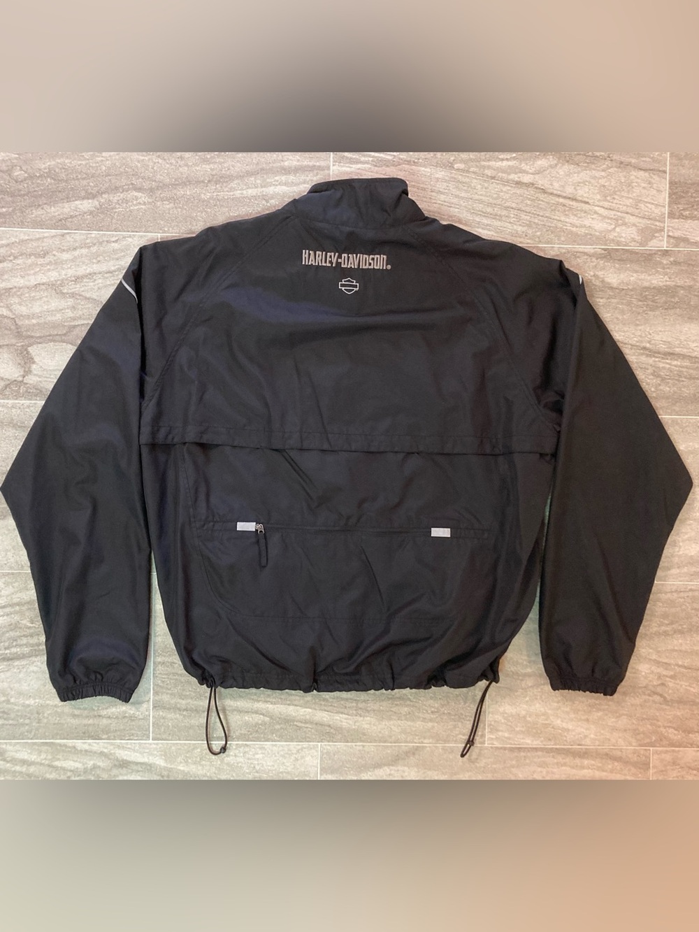 Harley-Davidson Black Windbreaker Jacket with White Piping VTG Y2K Sz XL - Picture 6 of 7